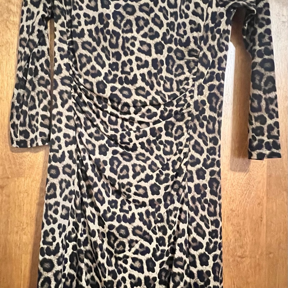 MICHAEL Michael Kors Black and Tan Animal Print Long Sleeve Dress